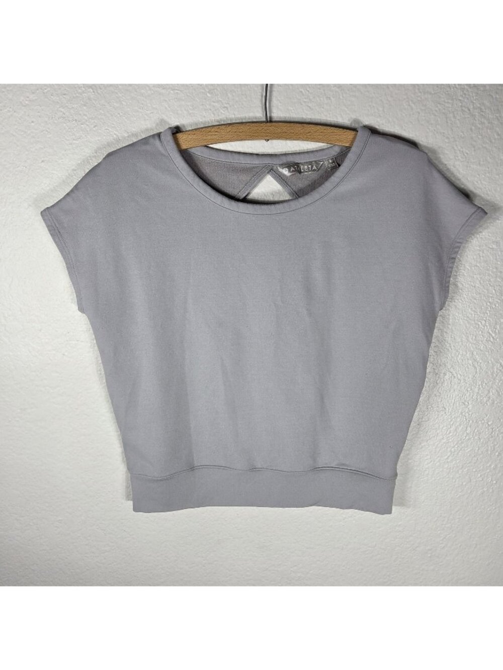Athleta Gray French Terry Spot Tee Shirt Top S Short Sleeves Cutout Back